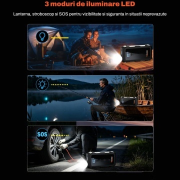 Resigilat - Starter Auto Multifunctional Runex®, Jump Starter Masina, Baterie Litiu-Ion 10000 mAh, Curent 1200 A, Pornire Motoare Benzina pana la 8 L, Diesel pana la 4 L, Lanterna 800 Lumeni, Powerbank, 2 x USB, Type-C, Ecran Inteligent, Cleme Incluse - Img 4