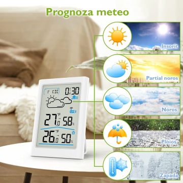 Statie Meteo fara Fir cu Senzor Exterior, WowStep®, Termometru si Higrometru, Prognoza Meteo, Masurare Temperatura si Umiditate, Alb - Img 5