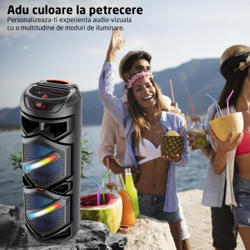 Boxa Portabila Tip Troler Runex®, Microfon Wireless, Bluetooth 5.0, 40W, 3600mAh, Jocuri Lumini RGB - Img 6
