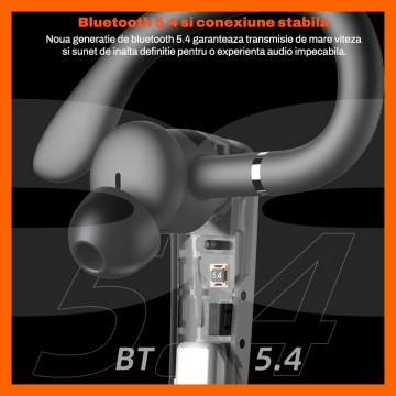 Casca Bluetooth RUNEX®, Model Prime SX10, HandsFree, Bluetooth 5.4, Doua Microfoane, Eliminare Zgomot, Autonomie 45h, Baterie 430mAh, Raza Actiune 10m, Apeluri HD, Type-C, Compatibilitate Universala - Img 6