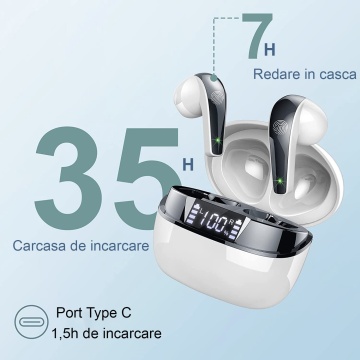Casti Wireless, Bluetooth 5.3, Microfon, Control prin Atingere, Afisare LED, Autonomie 35h - Img 3