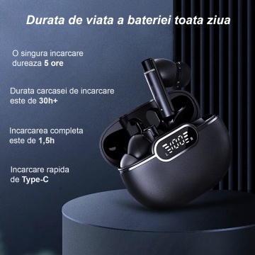 Casti Wireless, Bluetooth 5.3, Microfon, Control prin Atingere, Afisare LED, Incarcare Type-C, Autonomie 35h - Img 7