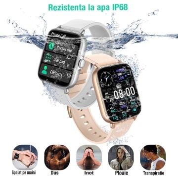 Ceas Smartwatch Fitness, WowStep®, Notificari, Monitorizare Activitati, Somn, Ritm Cardiac, Pedometru, Gold - Img 7