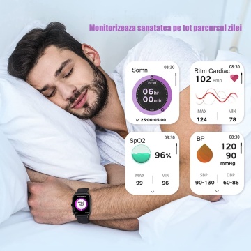 Ceas Smartwatch Fitness, WowStep®, Notificari, Monitorizare Activitati, Somn, Ritm Cardiac, Pedometru, Negru - Img 2