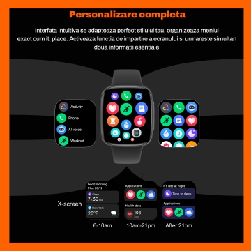 Ceas Smartwatch RUNEX® Active PX10, Ecran Amoled 1.85’’, Apeluri, Monitorizare Activitati Fizice, Autonomie 7 Zile, Negru - Img 3