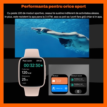 Ceas Smartwatch RUNEX® Active PX10, Ecran Amoled 1.85’’, Apeluri, Monitorizare Activitati Fizice, Autonomie 7 Zile, Roz - Img 9