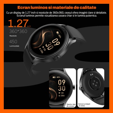Ceas Smartwatch RUNEX® Active RX10, Ecran 1.27’’, Apeluri, Monitorizare Activitati Fizice, Autonomie 7 Zile, Negru - Img 2