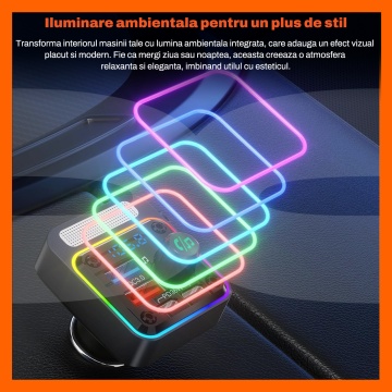 Modulator FM RUNEX®, Incarcator Auto, Bluetooth 5.3, Incarcare Rapida, 54W, Hands-Free, Microfon, Iluminare, Compatibilitate Universala - Img 7