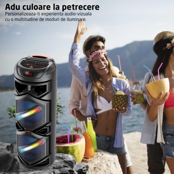 Resigilat - Boxa Portabila Tip Troler Runex®, Microfon Wireless, Bluetooth 5.0, 40W, 3600mAh, Jocuri Lumini RGB - Img 6