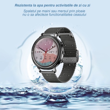 Resigilat - Ceas Smartwatch, Apelare Bluetooth, Asistenta Vocala, Curea Metalica din Silicon, Notificari Apeluri/Sms/Social Media, Monitorizare Activitati Fizice, Gold - Img 8