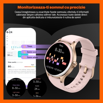 Resigilat - Ceas Smartwatch RUNEX® Active RX10, Ecran 1.27’’, Apeluri, Monitorizare Activitati Fizice, Autonomie 7 Zile, Roz - Img 6