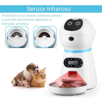 Resigilat - Hranitor Automat pentru Caini si Pisici, WowStep®, Sunet Hranire, Capacitate Dispenser Mancare 3.5l, Functie Adapator - Img 4