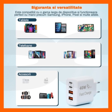 Resigilat - Incarcator Retea 40W RUNEX®, 4 Porturi, Adaptor Priza Quick Charge, Protectie Supracurent - Img 6