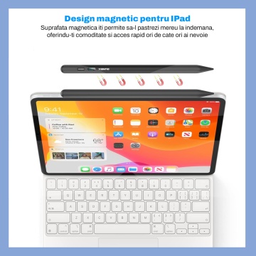 Resigilat - Stylus iPad Pen, Runex®, Compatibil cu Tablete Apple, 10 Capete de Rezerva, Afisaj Procentaj Baterie, Negru - Img 3