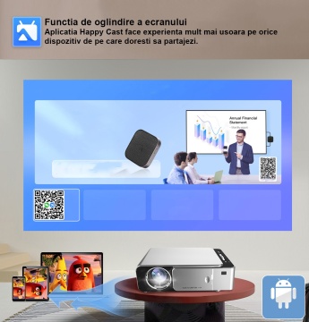 Resigilat - Videoproiector WowStep®, Android si Wi-Fi, Bluetooth, 3000 Lumeni, Rezolutie HD, HDMI, Mirroring pentru Android/IOS - Img 5