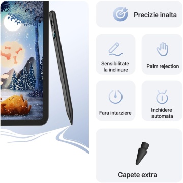 Stylus iPad Pen, WowStep®, Compatibil cu Tablete Apple, 10 Capete de Rezerva, Afisaj Procentaj Baterie, Negru - Img 8
