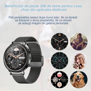 Ceas Smartwatch, Apelare Bluetooth, Asistenta Vocala, Curea Metalica din Silicon, Notificari Apeluri/Sms/Social Media, Monitorizare Activitati Fizice, Gold - Img 3