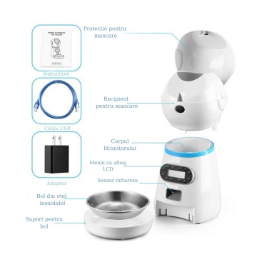 Hranitor Automat pentru Caini si Pisici, WowStep®, Sunet Hranire, Capacitate Dispenser Mancare 3.5l, Functie Adapator - Img 3