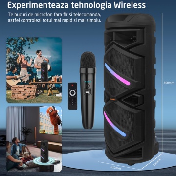 Resigilat - Boxa Portabila Tip Troler Runex®, Microfon Wireless, Bluetooth 5.0, 40W, 3600mAh, Jocuri Lumini RGB - Img 3