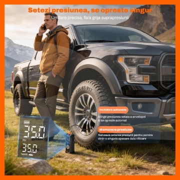 Resigilat - Compresor Auto Portabil 3 in 1 Runex®, 120W, 12V, Tip Baterie Externa, Capacitate 6000 mAh, Afisaj Digital LED, USB-C, Manometru, Oprire Automata, Pompa Aer Masina, Umflare Roti, Minge, Bicicleta, Lumina LED, 25 L/min, 6 Accesorii Incluse - Img 5