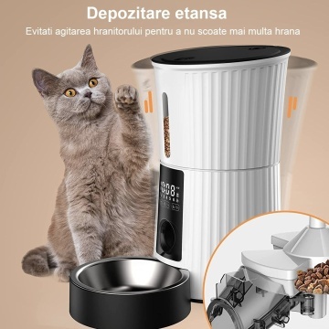 Resigilat - Hranitor Automat pentru Caini si Pisici, WowStep®, Inregistrare Voce, Capacitate Dispenser Mancare 4l, Functie Adapator, Programabil, 6 Mese Automate, Sursa Alimentare Duala, Alb - Img 2