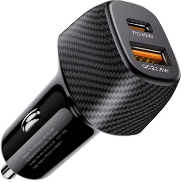 Resigilat - Incarcator Auto Rapid RUNEX®, 2 Porturi 52.5W, Power Delivery Type-C 30W, Quick Charger USB 3.1 22.5W, Protectie Scurtcircuit