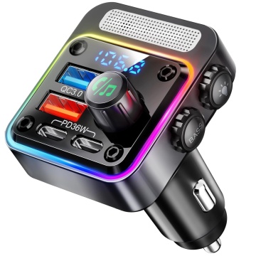 Resigilat - Modulator FM RUNEX®, Incarcator Auto, Bluetooth 5.3, Incarcare Rapida, 54W, Hands-Free, Microfon, Iluminare, Compatibilitate Universala
