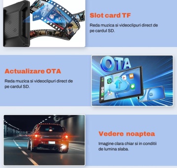 Resigilat - Sistem Navigatie Auto Portabil Runex®, CarPlay si Android Auto Wireless, Interfata in Limba Romana, Ecran Touchscreen 9 Inch, Bluetooth 5.0, Control Vocal Siri si Google Assistant, Camera Marsarier HD Inclusa, Unghi 170°, Vedere Noaptea - Img 6