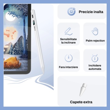 Resigilat - Stylus iPad Pen, Runex®, Compatibil cu Tablete Apple, 10 Capete de Rezerva, Afisaj Procentaj Baterie, Alb - Img 4
