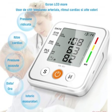 Resigilat - Tensiometru de Brat, WOWSTEP®, Masurare Tensiune Sistolica/Diastolica, Puls, Senzor de Mare Precizie, Manseta Reglabila 22-42 cm, Pentru 2 Utilizatori, Functie de Memorare, Portabil, Validat Clinic - Img 2