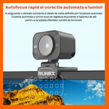 Camera Web Runex® 4K, 8MP, Auto-Focus Rotire 360 Grade, Microfon Dual, Trepied - Img 4