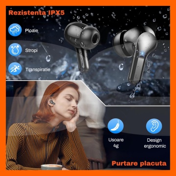 Casti Wireless Audio RUNEX®, Model Urban CX10, Afisaj LED, Control Tactil, Autonomie 30h, Negru - Img 3