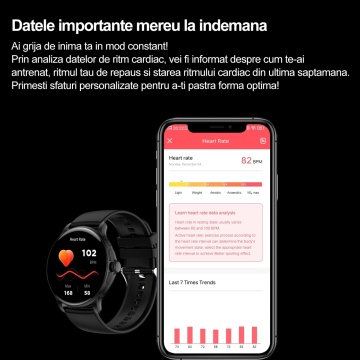 Ceas Smartwatch Fitness, WowStep®, Apeluri, Microfon, Difuzor, Notificari Sms/Social Media, Autonomie 7 Zile, Negru - Img 6