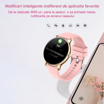 Ceas Smartwatch, model Z12 Pro, Apelare Bluetooth, Asistenta Vocala, Curea din Silicon, Roz - Img 2