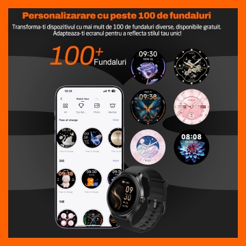 Ceas Smartwatch RUNEX® Active RX10, Ecran 1.27’’, Apeluri, Monitorizare Activitati Fizice, Autonomie 7 Zile, Negru - Img 4