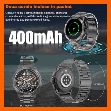 Ceas Smartwatch RUNEX®, Ecran Touch 1.43’’ Amoled, Autonomie 7 Zile, NFC, Interfata Customizabila - Img 8