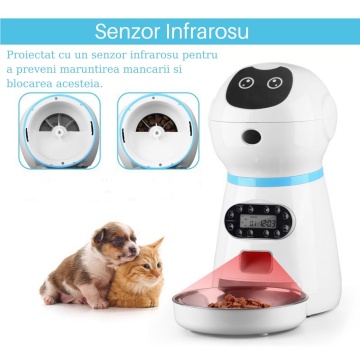 Hranitor Automat pentru Caini si Pisici, WowStep®, Sunet Hranire, Capacitate Dispenser Mancare 3.5l, Functie Adapator - Img 4