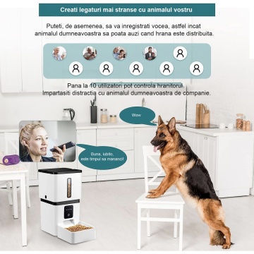 Hranitor Automat pentru Caini si Pisici, WowStep®, Wireless 5G, Sunet Bidirectional, Capacitate Dispenser Mancare 8l, Functie Adapator, Programabil, Aplicatie Telefon, Sursa Alimentare Duala, Camera Video cu Night Vision, Culoare Alb - Img 6