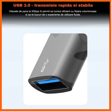 Hub USB 4 in 1 RUNEX®, Conexiune Type-C, Porturi USB 3.0, Type-C, 2x USB 2.0 - Img 7