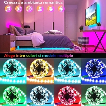 Kit Banda LED, WowStep® 10 Metri, 5050 RGB, Latime 10mm, Aplicatie Telefon, WI-FI, Senzor Sunet, Telecomanda, Multicolor - Img 5