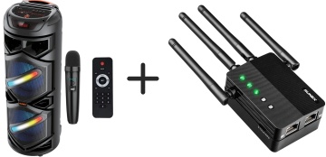 Pachet Boxa Portabila 40W + Amplificator Semnal Wireless