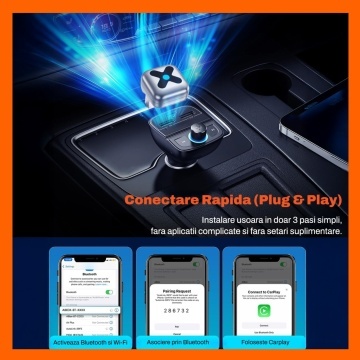 Resigilat - Adaptor Wireless CarPlay & Android Auto Runex®, pentru Masina, 5.8GHz, Bluetooth 5.4, Auto-Reconectare Rapida, Fara Latenta, Plug & Play, Compatibil iOS & Android, 1000+ Modele Auto, Siri/Google Assistant, Actualizari OTA, Negru - Img 4