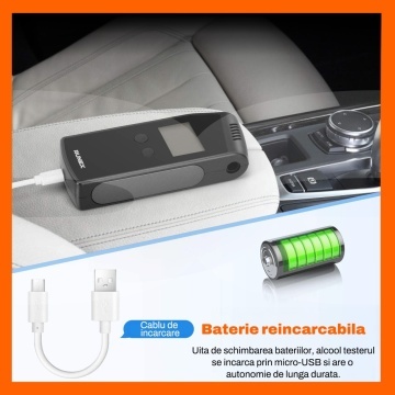 Resigilat - Alcool Tester Digital Runex®, Etilotest Profesional Portabil, Acuratete de 0.01% BAC, Negru - Img 3