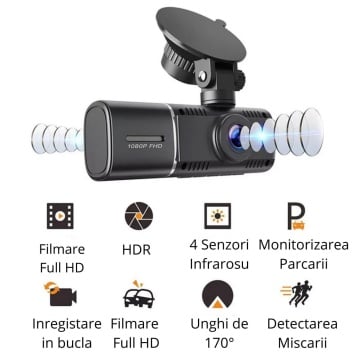 Resigilat - Camera Auto DVR Duala, WowStep®, Ecran LCD, Diagonala 1.5 inch, Full HD, Vedere Nocturna, Rezolutie de 1080p - Img 2