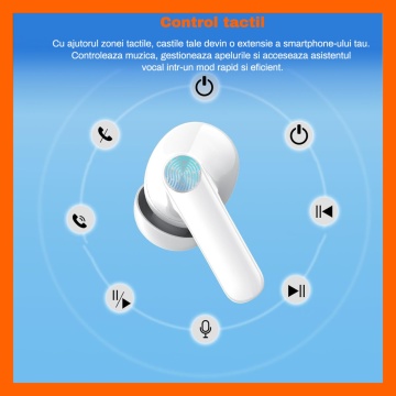Resigilat - Casti Wireless Audio RUNEX®, Model Urban CX20, Afisaj LED, Control Tactil, Autonomie 40h, Alb - Img 7