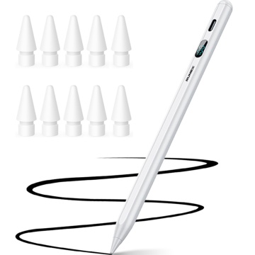 Resigilat - Stylus iPad Pen, Runex®, Compatibil cu Tablete Apple, 10 Capete de Rezerva, Afisaj Procentaj Baterie, Alb - Img 1