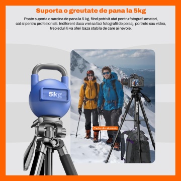 Resigilat - Trepied Foto Runex® Profesional, Telecomanda, Suport Telefon, Ajustabil 54 - 155cm, Pliabil, Husa, Nivela, Aluminiu, Negru - Img 2