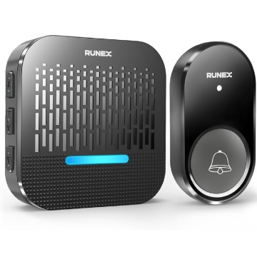Sonerie Wireless Cu 1 Receptor Runex®, pentru Usa, Poarta, Exterior, Digitala, Electrica, Raza De Actiune 300 m fara Fir, IP65, 55 Melodii, 5 Niveluri De Volum, 110 dB, Indicator LED, Alimentare La Priza AC, Negru