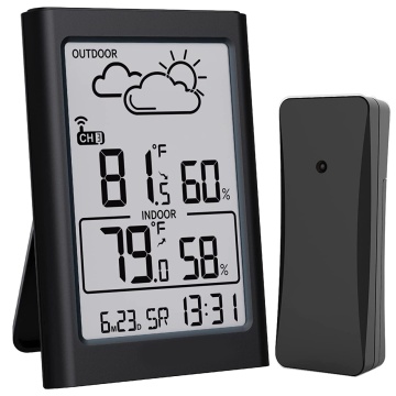 Statie Meteo fara Fir cu Senzor Exterior, WowStep®, Termometru si Higrometru, Prognoza Meteo, Masurare Temperatura si Umiditate, Negru - Img 1