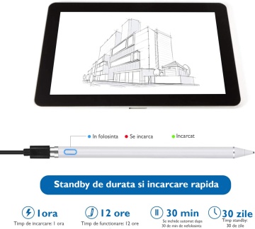 Stylus iPad Pen Universal, WowStep®, Pix Touch Profesional pentru Tableta iPad Apple Android, Windows, Alb - Img 4